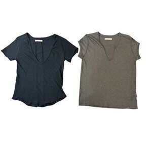 We The Free V-Neck T Shirts Size M/L Distressed Raw Hems Gray Washed Black